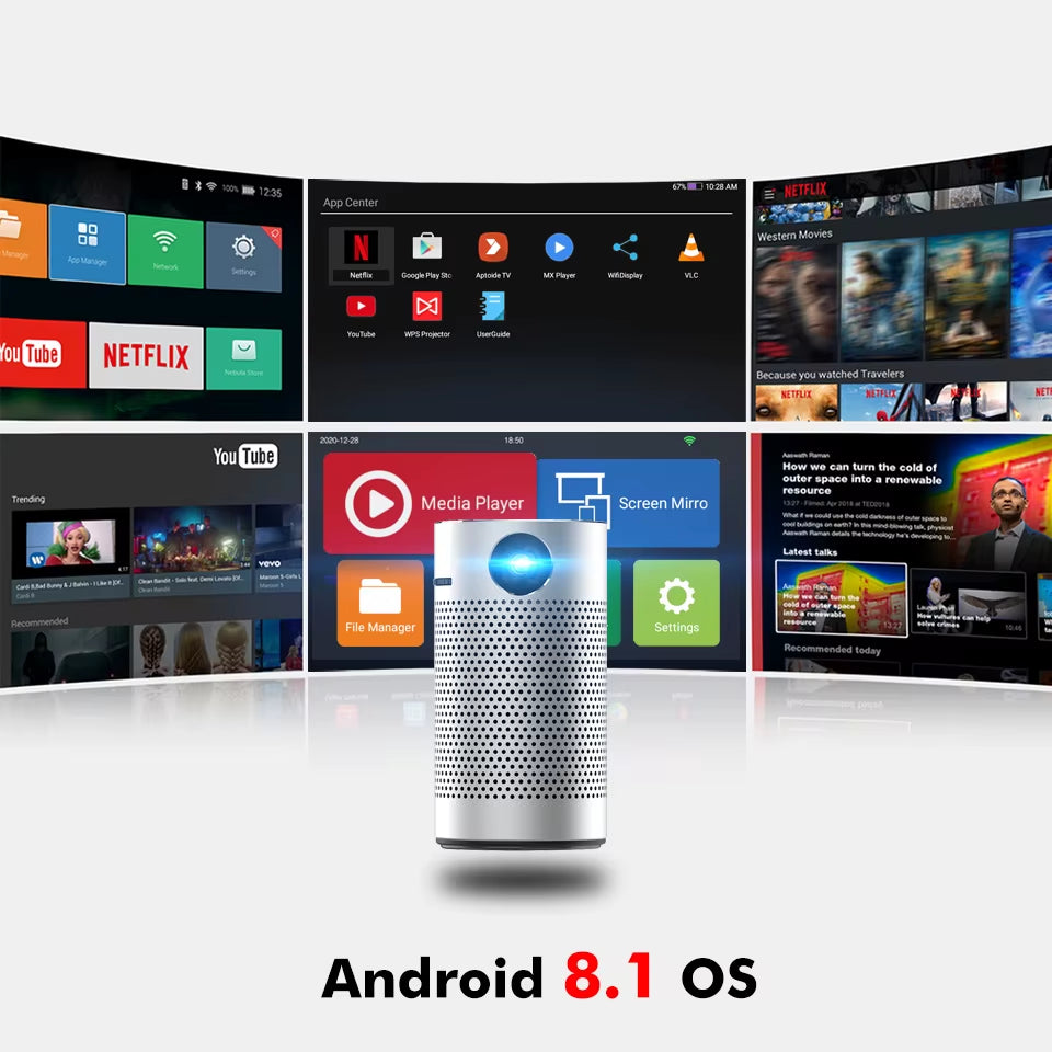 BYINTEK P7 4K 3D Cinema Portable Pocket Projector DLP WIFI Smart Mini Video Projector for Home Theaters RV Camping with Free Bag