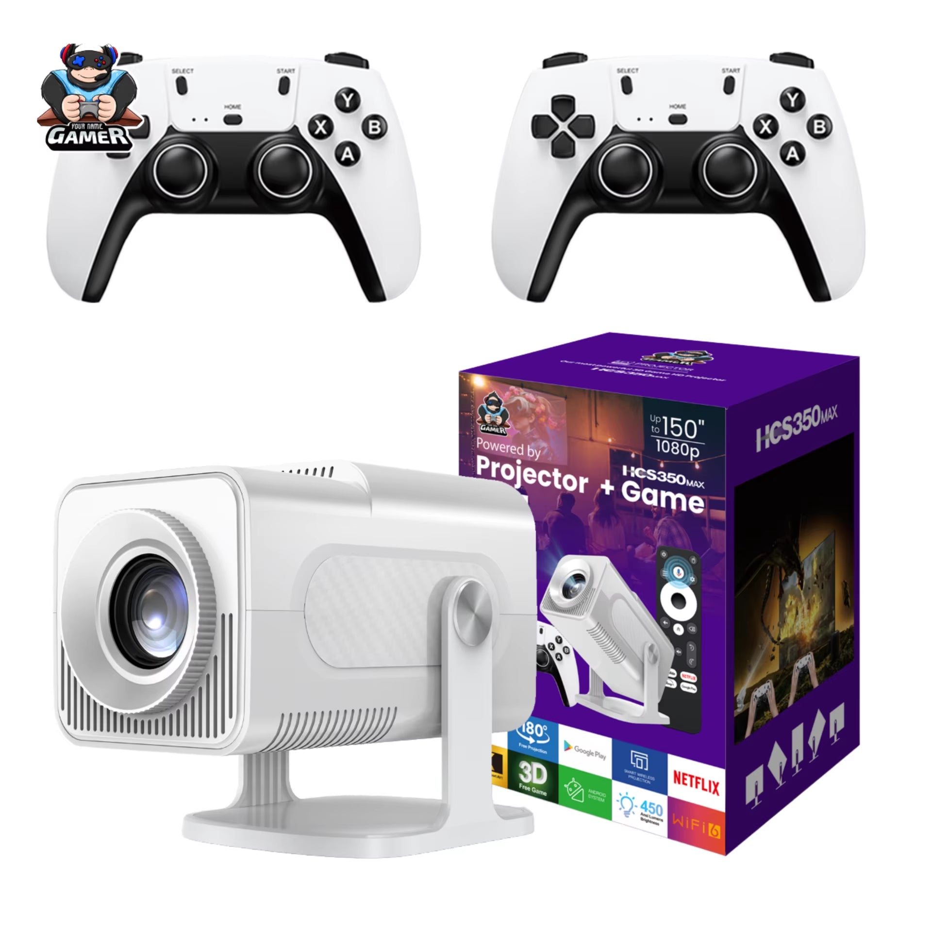 HCS350 Max Gaming Android 11 LED Cinema Projector with 450 Ansi Lux Beamer 1+8G Allwinner H713 3D HD FHD 4K Max Mini Projector