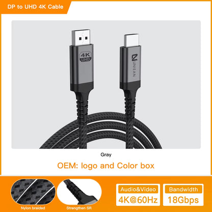 UNIEAN Factory Wholesale HD 2M 10M 2.1 UHD 48Gbps Video Cable Display Port to 8K 4K UHD Cable for Screen Projection to TV