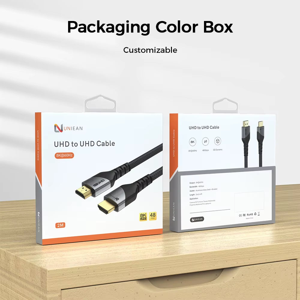 UNIEAN Factory Wholesale HD 2M 10M 2.1 UHD 48Gbps Video Cable Display Port to 8K 4K UHD Cable for Screen Projection to TV