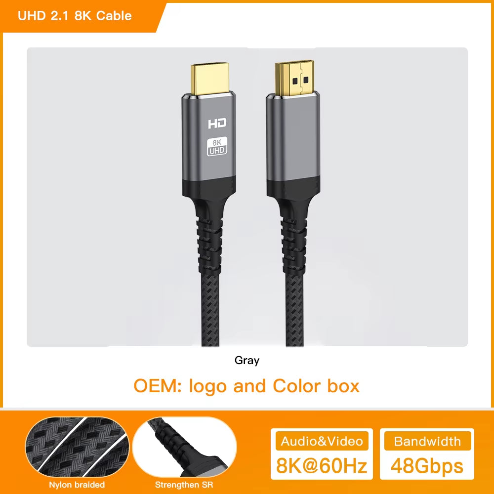 UNIEAN Factory Wholesale HD 2M 10M 2.1 UHD 48Gbps Video Cable Display Port to 8K 4K UHD Cable for Screen Projection to TV