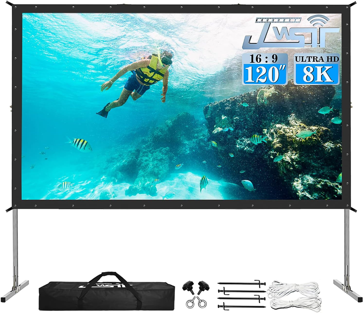 Projector Screen and Stand, 120 Inch Outdoor Movie Screen-Upgraded 3 Layers PVC 16:9 Outdoor Projector Screen,Video Projection Screen with Carrying Bag for Home Backyard(Rear Projection Screen)