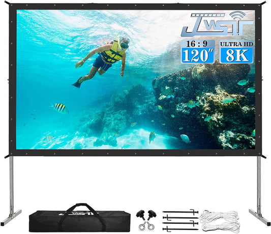 Projector Screen and Stand, 120 Inch Outdoor Movie Screen-Upgraded 3 Layers PVC 16:9 Outdoor Projector Screen,Video Projection Screen with Carrying Bag for Home Backyard(Rear Projection Screen)