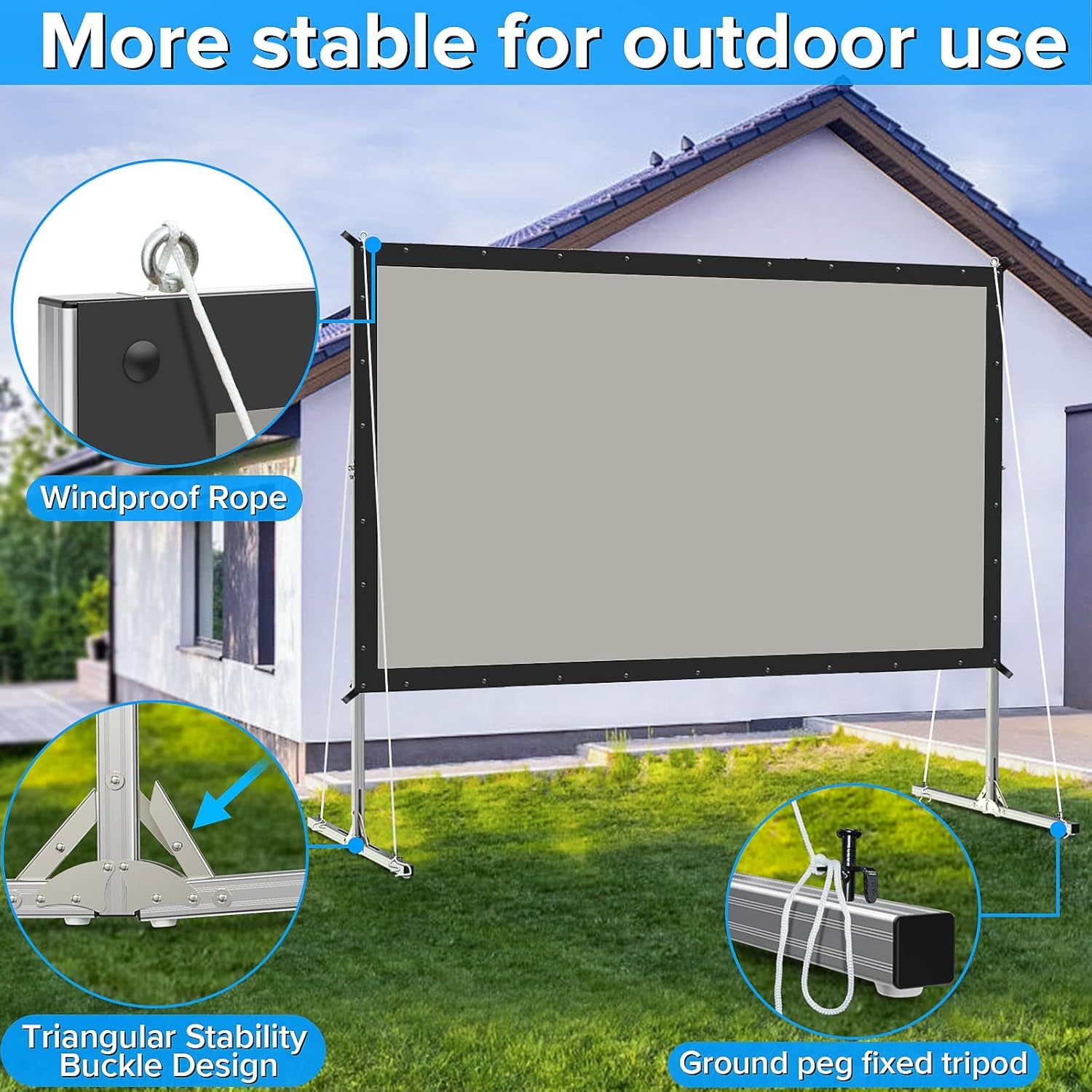 Projector Screen and Stand, 120 Inch Outdoor Movie Screen-Upgraded 3 Layers PVC 16:9 Outdoor Projector Screen,Video Projection Screen with Carrying Bag for Home Backyard(Rear Projection Screen)